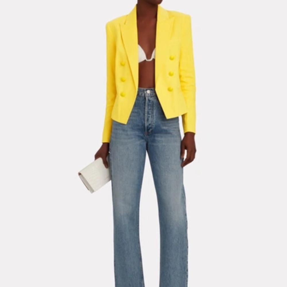 STUNNING BNWT Yellow L'Agence Cropped Blazer - Picture 2 of 4
